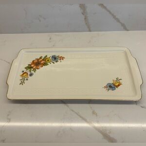 Vintage Monopoli Porcelain Italian Ribbed Floral Rectangular Dresser Tray